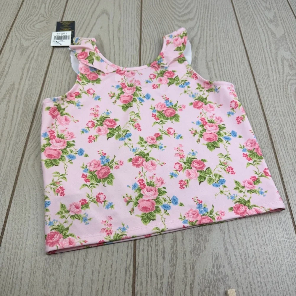 Polo Ralph Lauren Big Girls Floral Performance Jersey Top Large 12-14 Pink $50